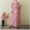 Women's Vintage Long Dress with Cotton and Linen Patterns