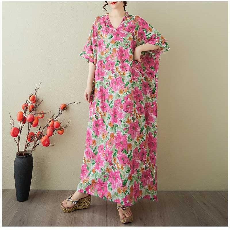 Women's Vintage Long Dress with Cotton and Linen Patterns