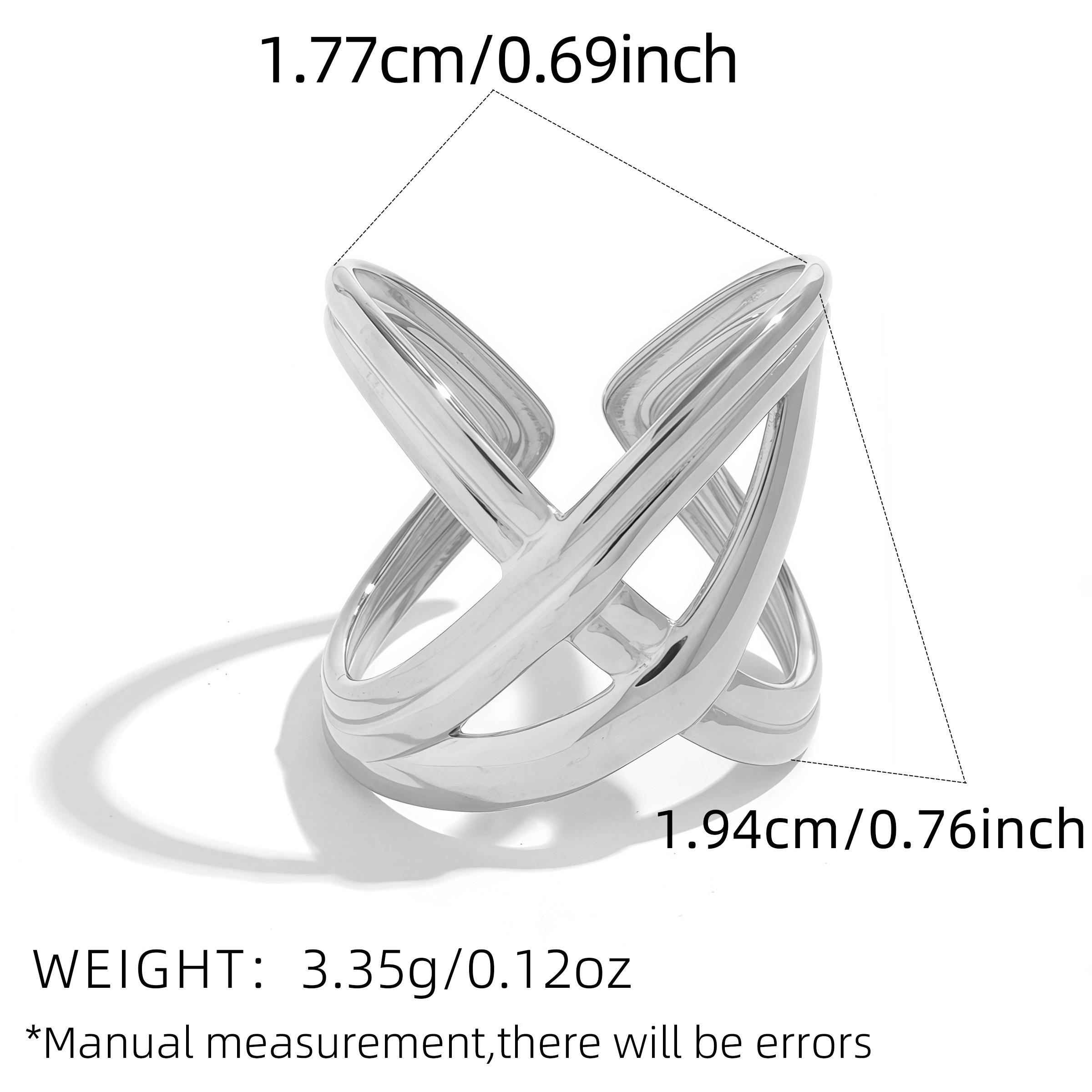 18K Gold Plated Statement Stainless Steel X-Shape Geometric Finger Ring Waterproof Smooth Metal Handmade Polished Zircon