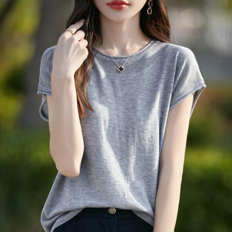 Dámský vlněný pulovr s krátkým rukávem kašmír Qinghe 50% hedvábí 50% vlna jaro a léto vlněná bezrukávová vesta měkká a pohodlná