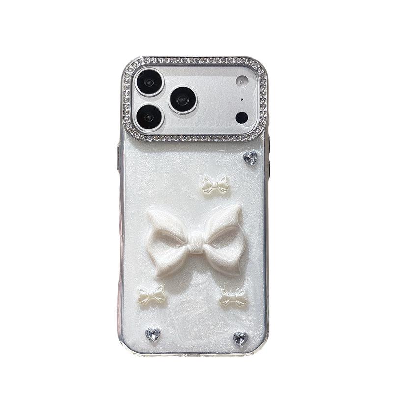 Epoxy Rhinestone Anti-Fall Phone Case for Apple iPhone 11-17, 16 Pro Max, 15, 14, 12, with Large Bow Design