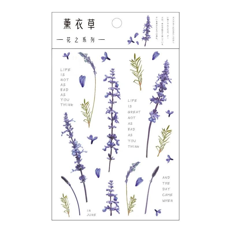 Stickers Flowers Leaves Plants PVC Stickers Lable Transparent PET Stickers For Scrapbooking Diary Journal Decorative DIY Materia