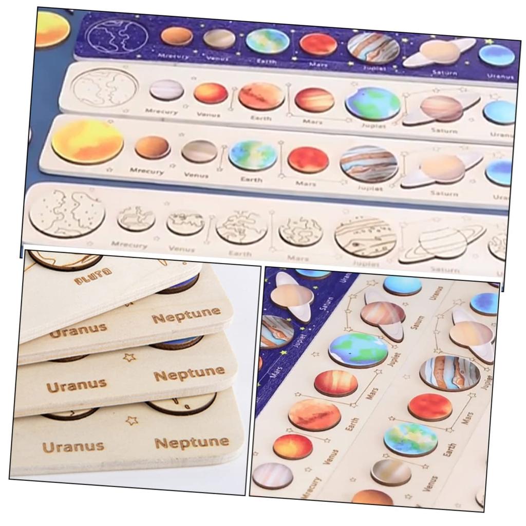 Abaodam Wooden Solar System Puzzle Set, Planet Matching Board, 40x7x2cm, Educational for Kids Ages 3-5, Develops Hands-On Skills, Planet Recognition,