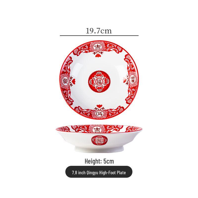 Retro Keramik Suppen- & Nudelschüssel Set: Gebratenes Schweinefleisch in der Schüssel, Glücks-Pfannengericht-Teller, Snack-Teller, Küchenutensilien