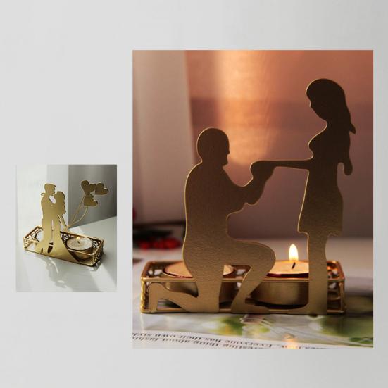 Yousheng Golden Couple Tealight Candle Holder Romantic Valentine's Day Dual Candlestick for Wedding Anniversaries Birthday Party Table Centerpiece