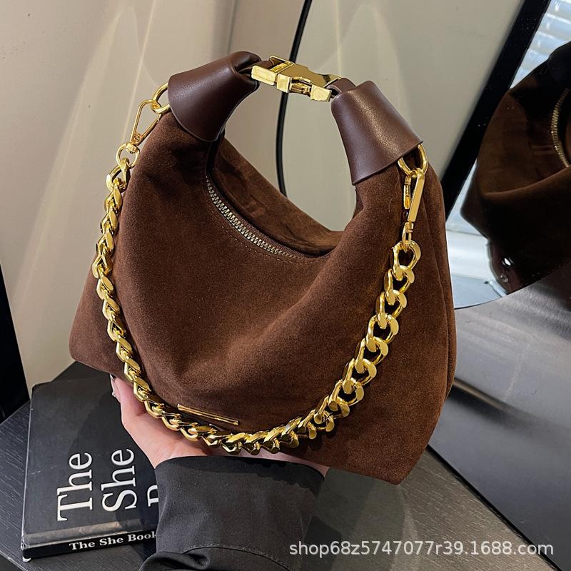 Frosted Chain Hand Carry Small Bag Women's 2025 New Korean Version Retro Suede Dumpling Bag Texture Messenger Bag