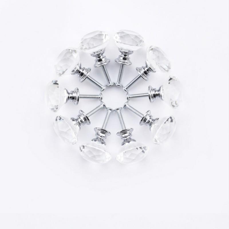 10Pcs/set 30mm Diamond Shape Design Crystal Glass Knobs Cupboard Drawer Pull Kitchen Cabinet Door Wardrobe Handles Hardware