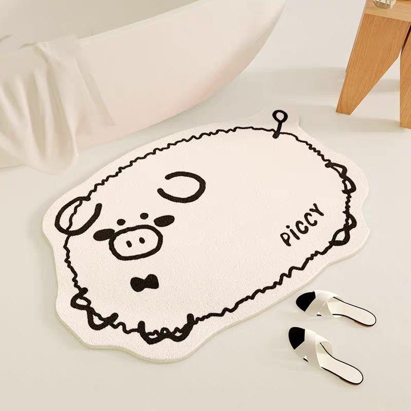 Cute piggy imitation cashmere room bathroom floor mat absorbent non-slip washstand toilet carpet