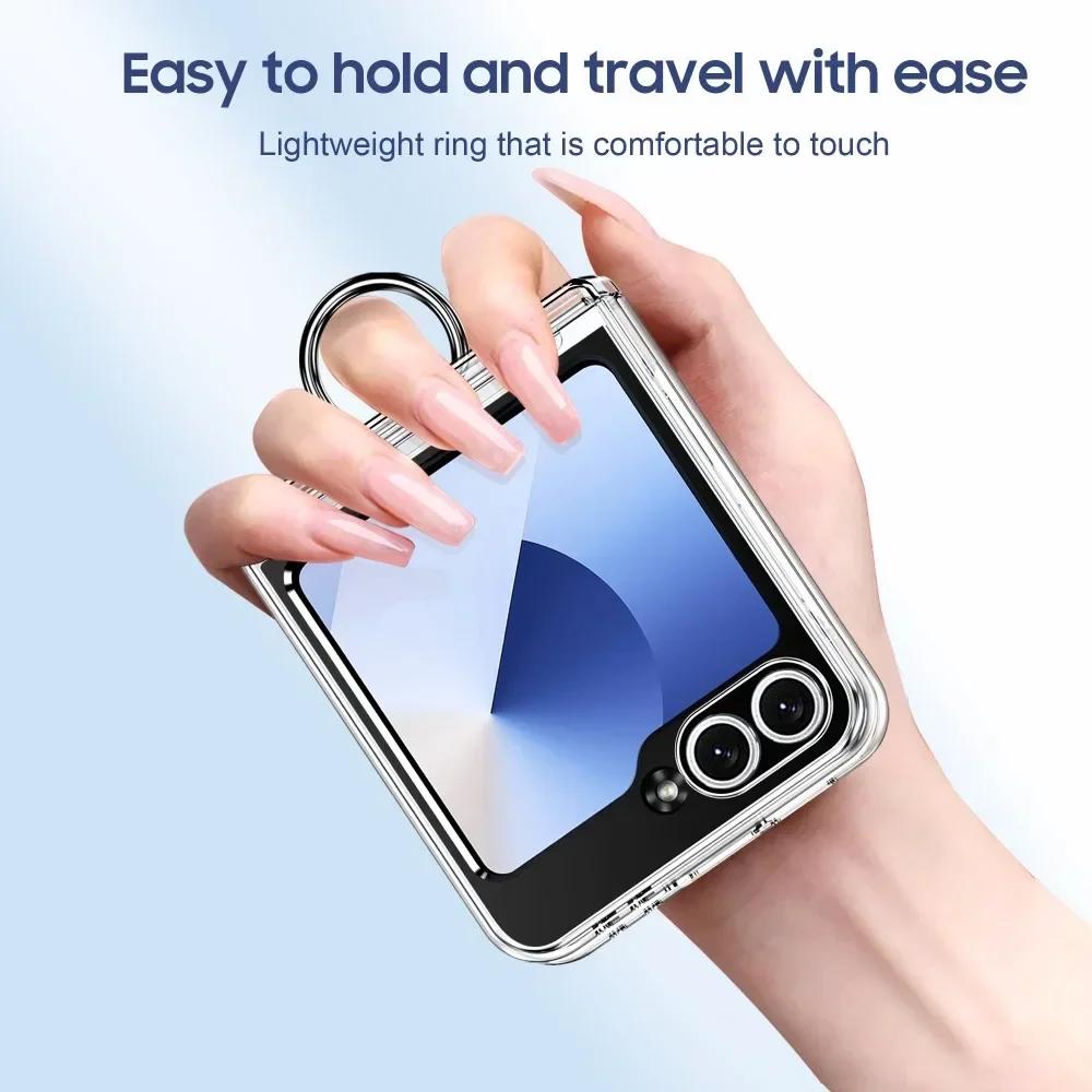 Card Holder Ring Hinge Protection Phone Case For Samsung Galaxy Z Flip 6 5 Flip6 Flip5 5G Hard PC Shockproof Protective Cover