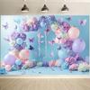 2D Soft Blue and Pink Butterfly Garden Background Cloth Photo Booth Prop