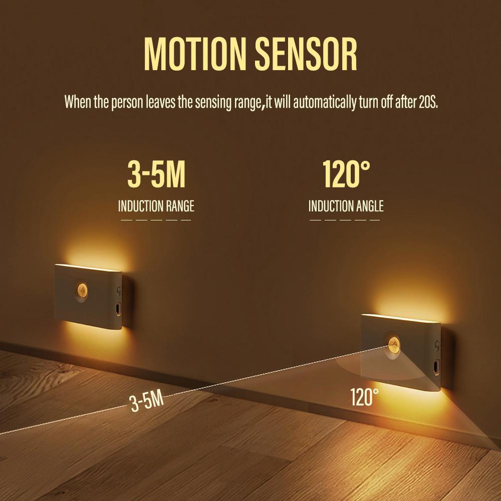 1pcs LED Induction Night Light Wireless USB Charging Human Body Induction Wall Light Bedroom Corridor Cabinet Bathroom Night Light