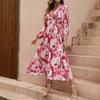 Women's V-neck Dress Autumn Deep V Waist Lantern Long-sleeved Dress