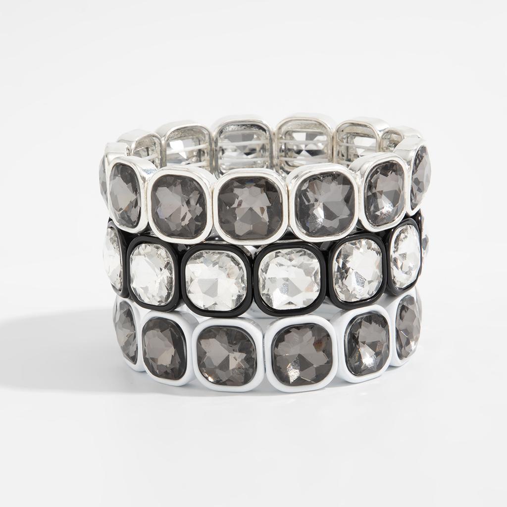 Light Luxury Geometric Acrylic Diamond Elastic Bracelet, Fashionable Metal Stacked Splicing Bracelet For Women
