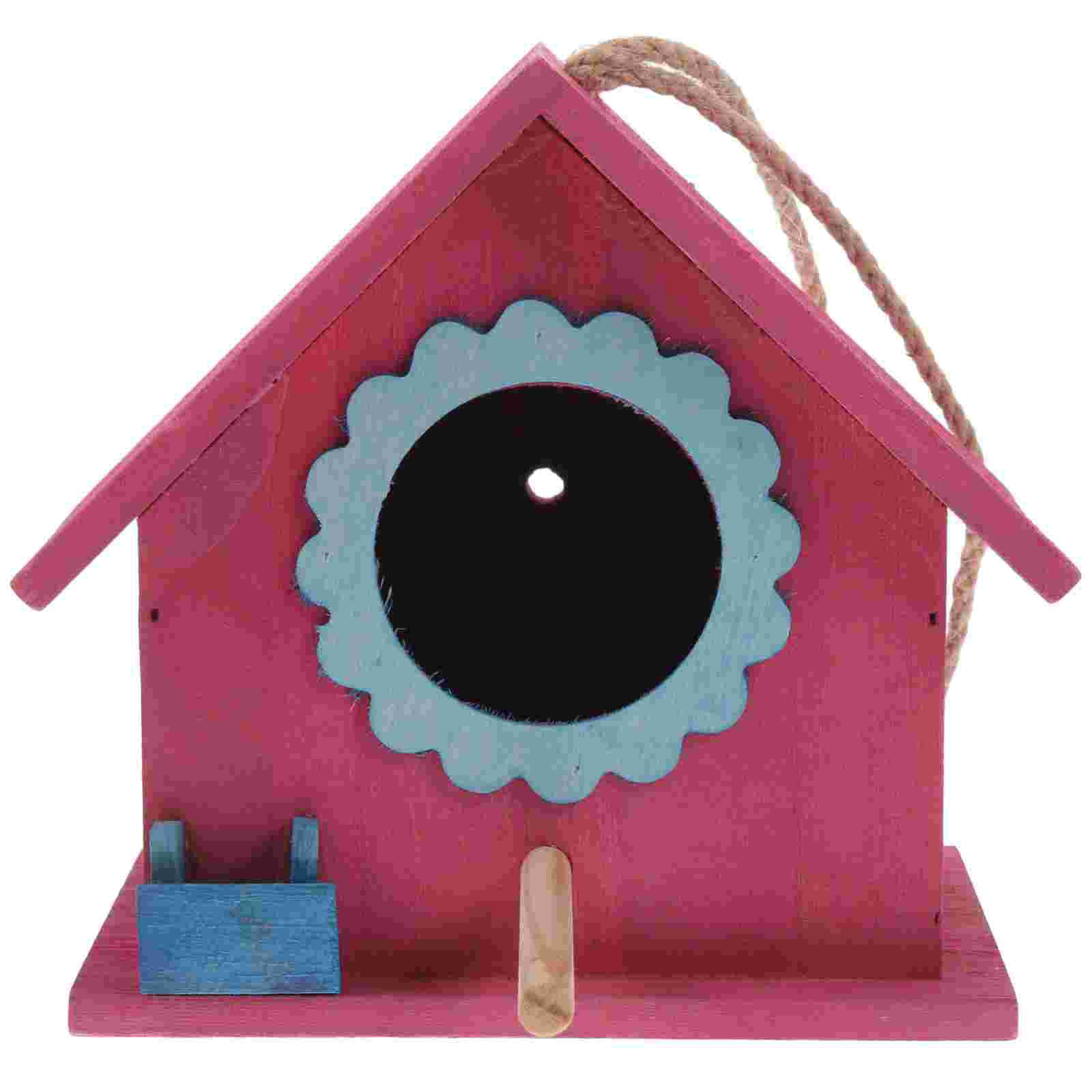 Wooden Bird House Nest Feeder Feeders for Outdoors Decorative Birdhouses outside The Bird s Hanging красный