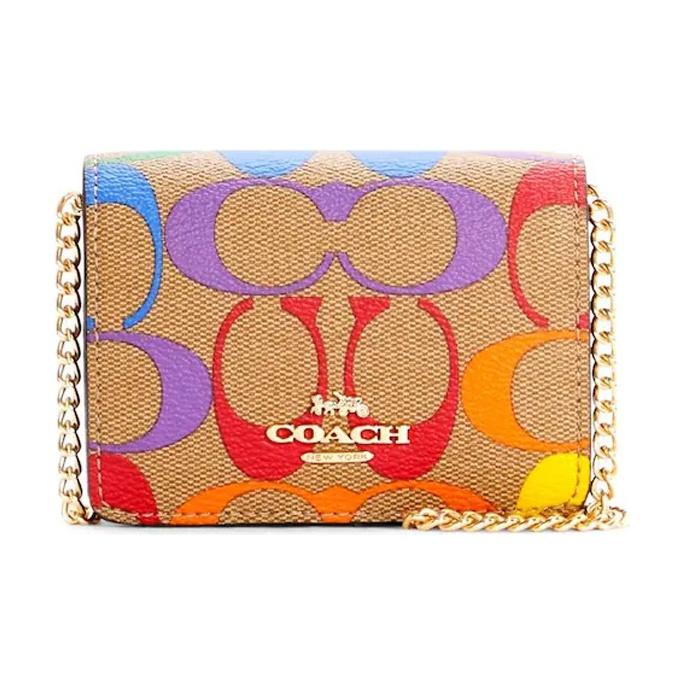 

Coach 10 Rainbow Monogram Leather Chain Shoulder Crossbody Clutch Wallet Mini Women Bags Khaki C4696-IMMU4 Basic Set (Bag+Dust Bag)