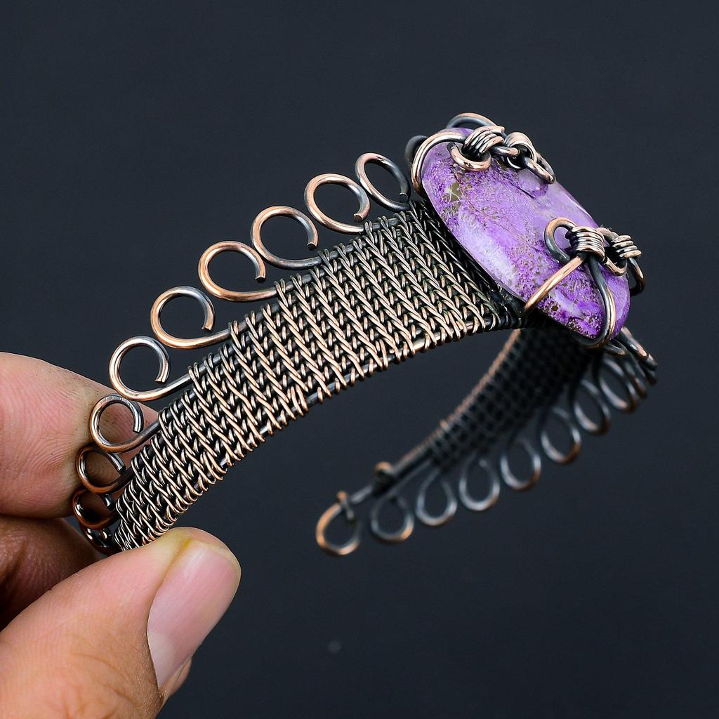 Purpurite Pure Copper Wire Wrapped Handmade Jewelry Bangle Bracelet Adjustable For Gift