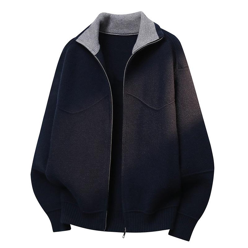 Men's High-End Knit Zipper Cardigan: Casual Solid Color Lapel Sweater for Spring & Autumn