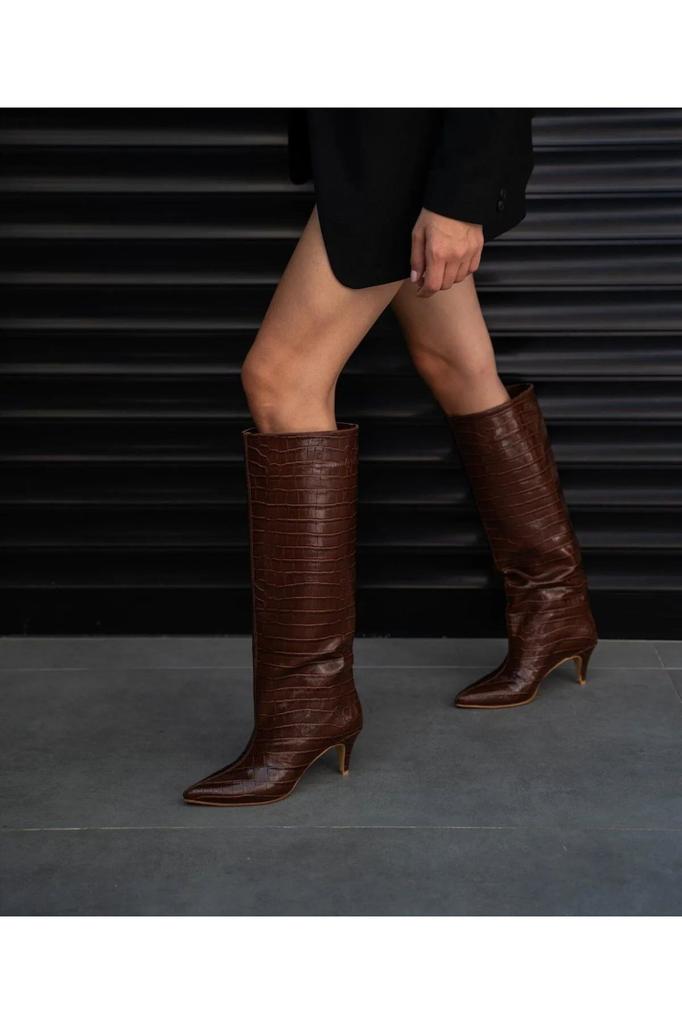 Women Modern Stylish Fashion Boots Crocodile Short Heeled Boots