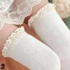 1 Pair Women Fashionable Solid Color Warm Cotton Thigh High Long Stockings Knit Over Knee Lace Girls Socks Accessories Creative