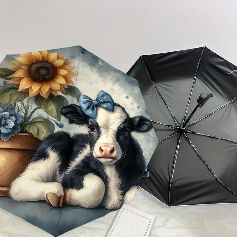 1PC Cow Sunflower Umbrella-8-Rib Reinforced, Automatic Open, Lightweight & Durable, Cute Fashion Accessory for Outdoor-T320