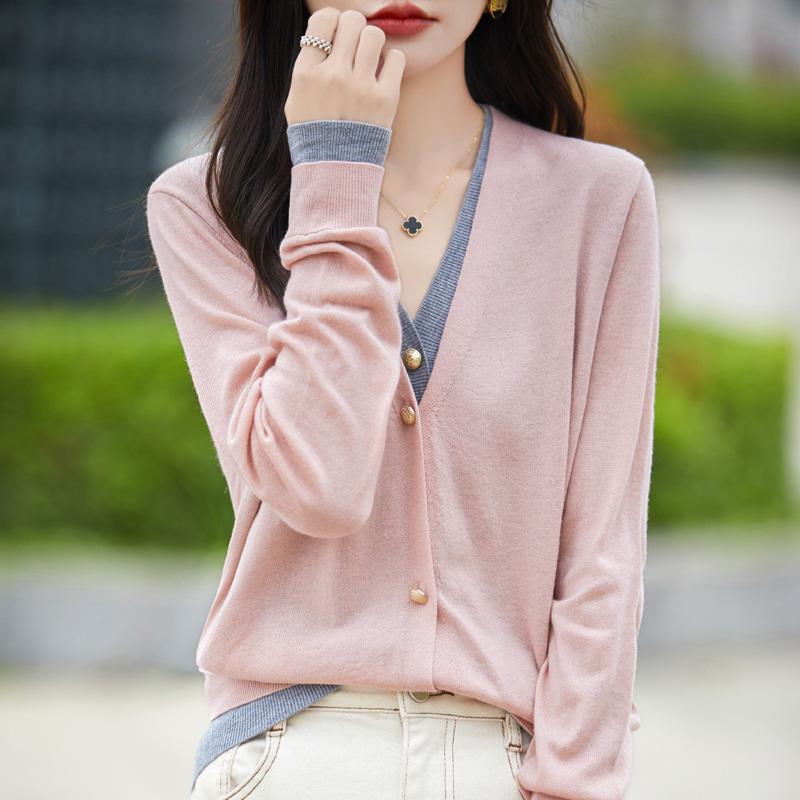 Dámský vlněný kardigan Qinghe kašmír 50% hedvábí 50% vlna jaro a léto vlna měkký, pohodlný a teplý