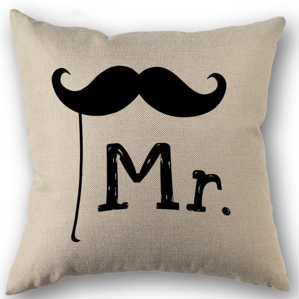 Mr And Mrs Print Couple Throw Pillow Covers Home Decor For Sofa Bedroom Office Car Decorative Cushion Cover Cotton linen 45x45cm