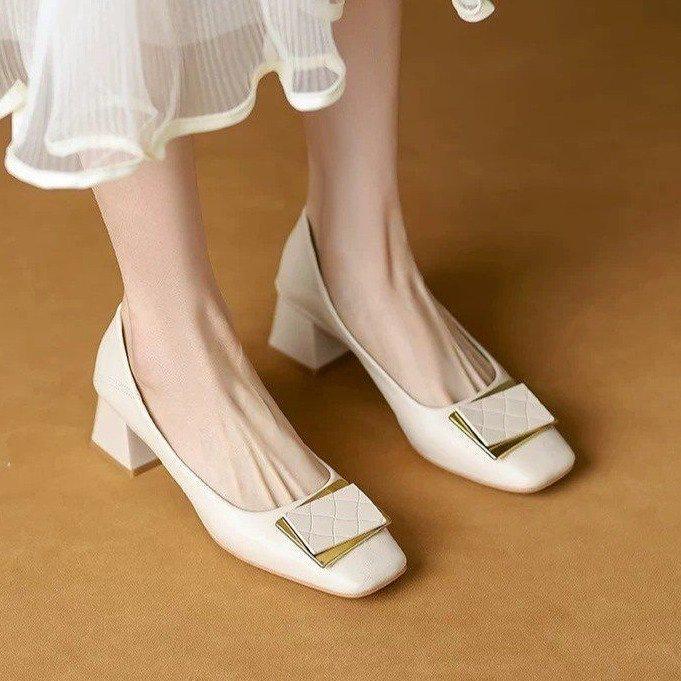 Popular French Commuter Women's Shoes 2025 Autumn New Thick Heels Square Head Shallow Mouth Fashion High Heels Lightweight Temperament Single Shoes