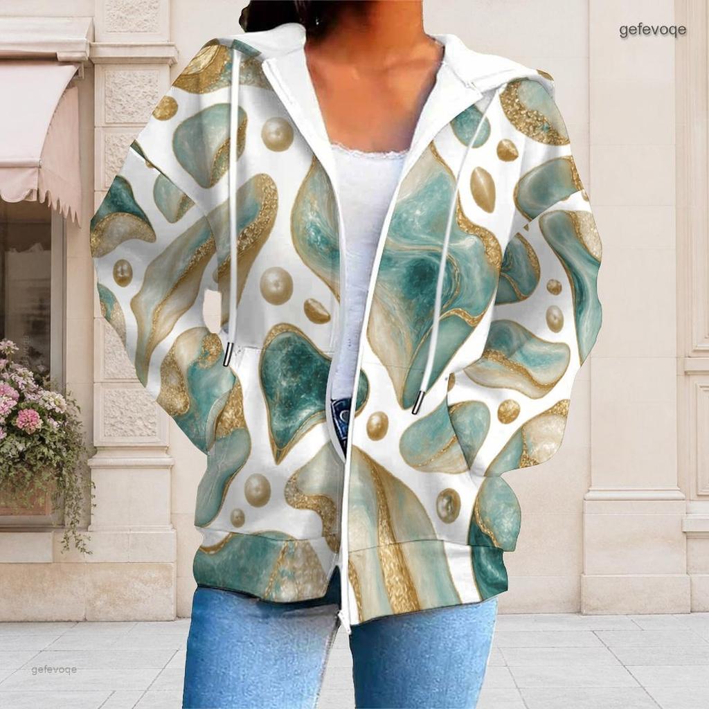 Women Plus Size Zip Up Hoodie Long Sleeve Drawstring Hood With Pockets Colorful Splash Print