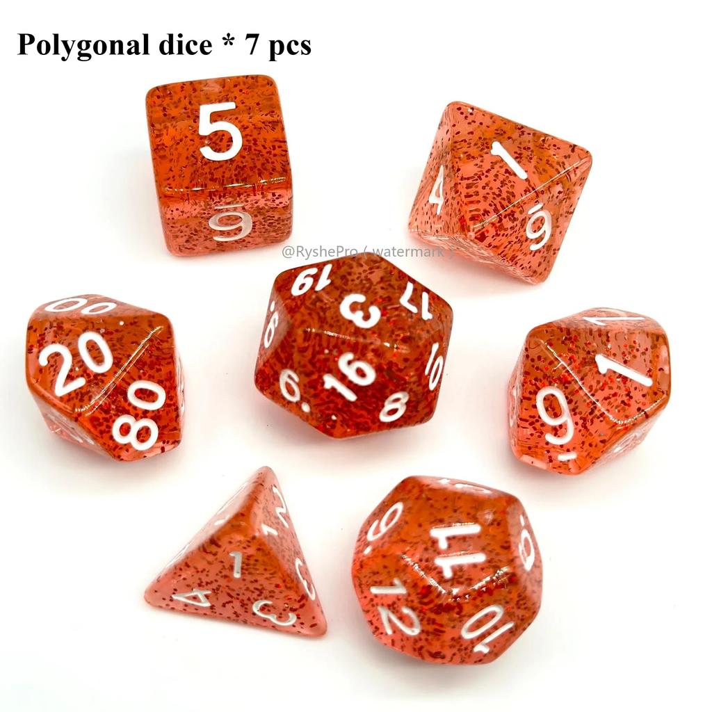 7pcs Transparent Dices Glitte Crystal Dice Set Rounded Polygon Dice for Dungeons and Dragons D&D RPG Role Playing Game Dices