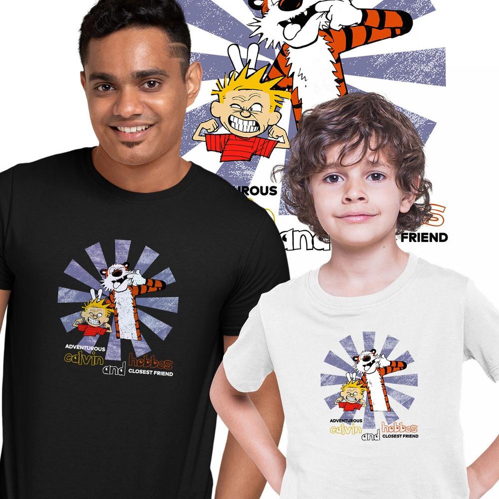 Calvin and Hobbes Retro T-shirt Action Adventure Adult Kids Funny Gift Top