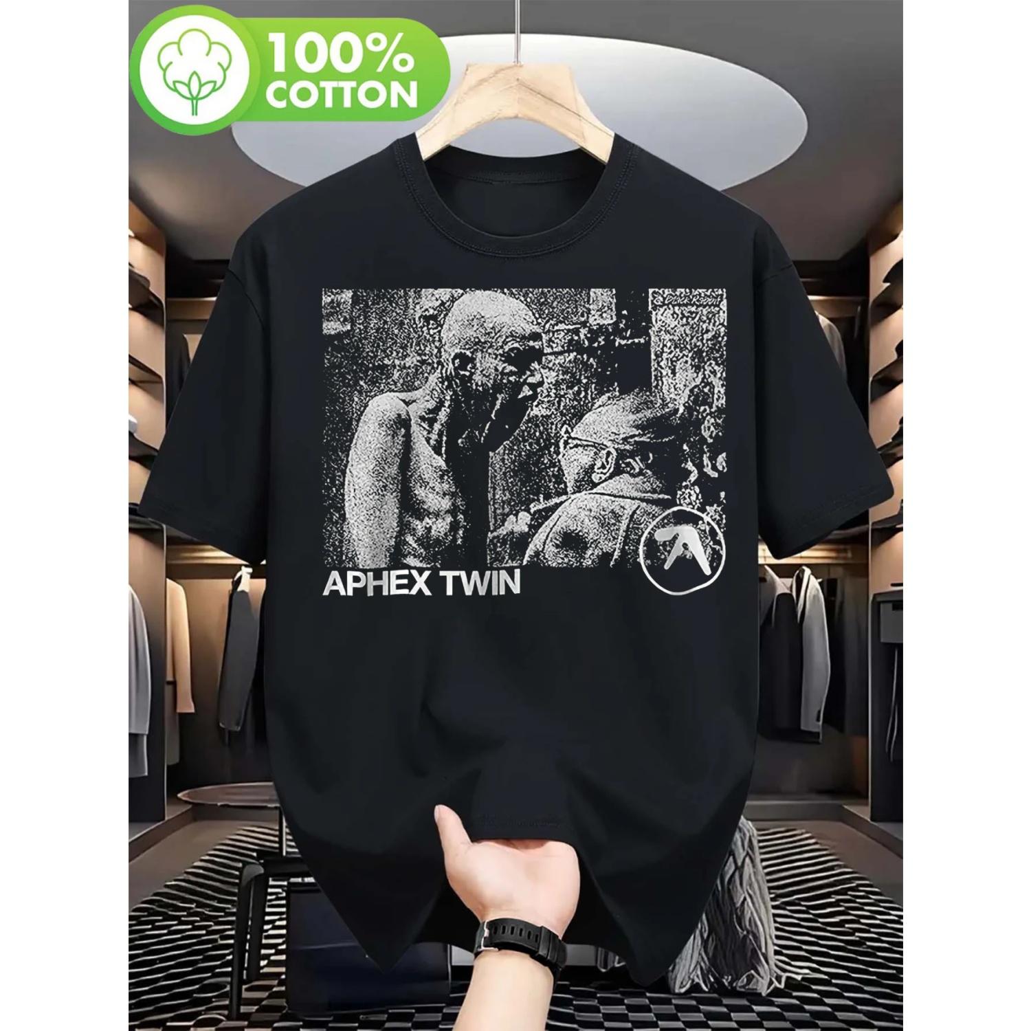 

Men s T-shirt with Aphex Twin Logo_classic Poster Pattern for Music Concerts and Daily Casual Wear S чёрный