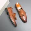 British Style Men'S Pointed Leather Shoes Retro Large Size Fringed Loafers Men'S Lazy Shoes