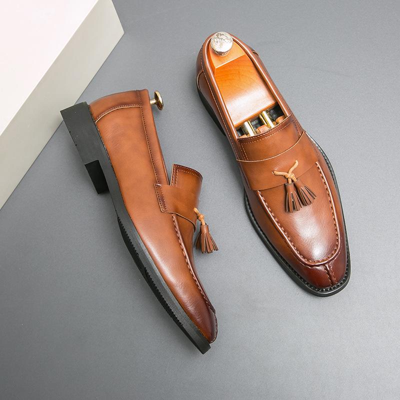 

Мужские остроносые кожаные туфли в британском стиле, ретро-лоферы большого размера с бахромой, мужские ленивые туфли 38 коричневый