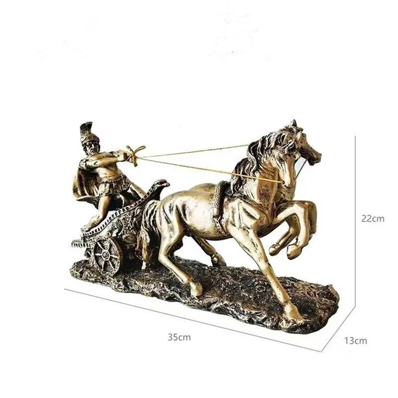 

Resin Handicrafts Vintage Roman Chariot Statue Imitation Copper Desktop Accessories Antique Home Decor Collection Scenes Display