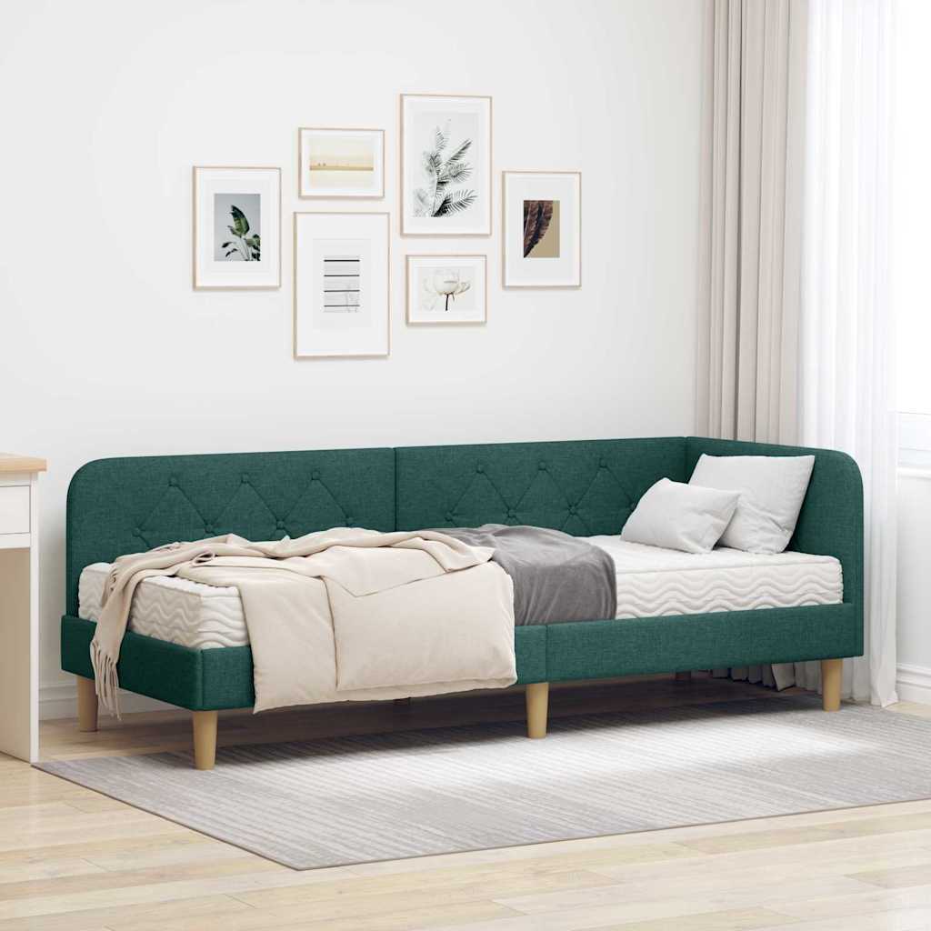 Corner Bed Frame Dark Green 80 X 200 Cm Fabric