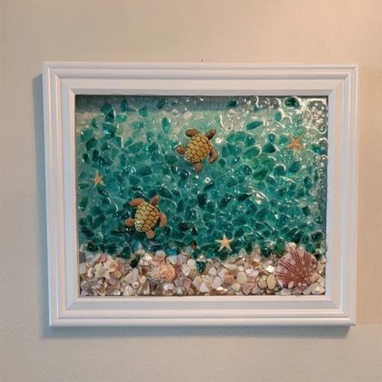 DIY Photo Frame Kit Glass Photo Frame Decorative Painting Set Sea Sea Glass Home