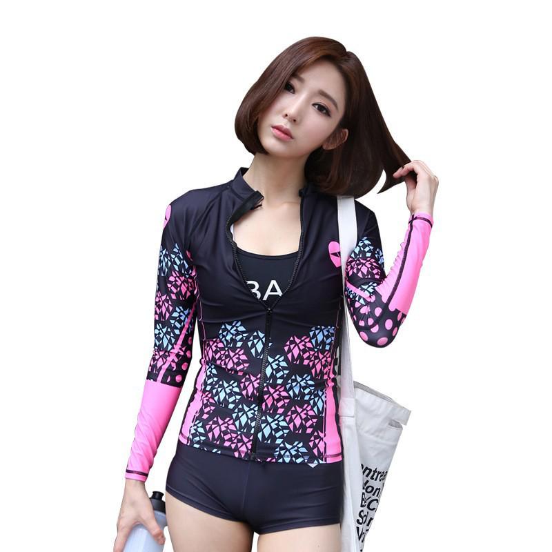 Women's Long Sleeve Sun Protection Swimwear: Wetsuit, Snorkeling Suit, Swimsuit, and Surfing Trunks - Korean Style