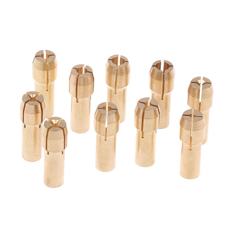 10pc 0.5mm-3.2mm Mini Drill Chucks Adapters for Dremel Power Tools; Brass Micro Collet Set