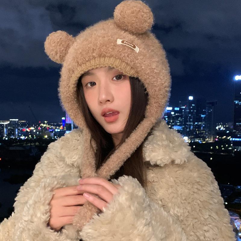 Cute Bear Hat Women's Ear Hat Sweet Knitted Fluffy Hat Fashion Hat