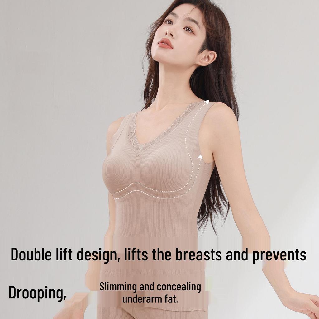 Women's Cashmere Silk Warm Vest Set with Chest Pads - Slim Fit