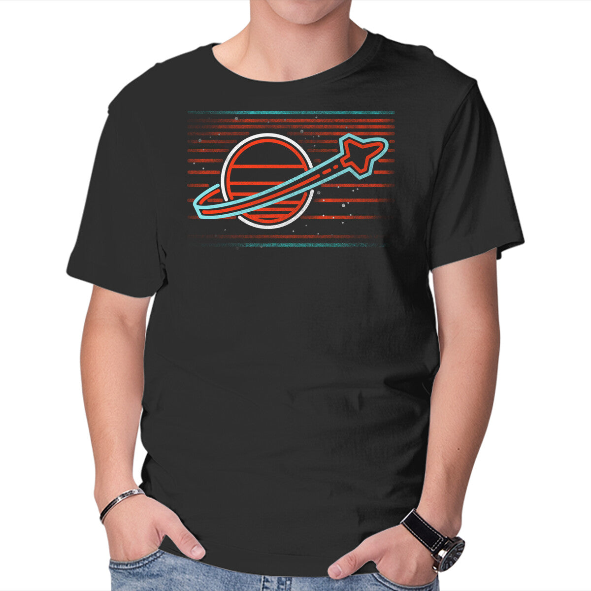 Unisex Crew Neck T-Shirt Retro Space Launch Graphic Short Sleeve Casual Tee S