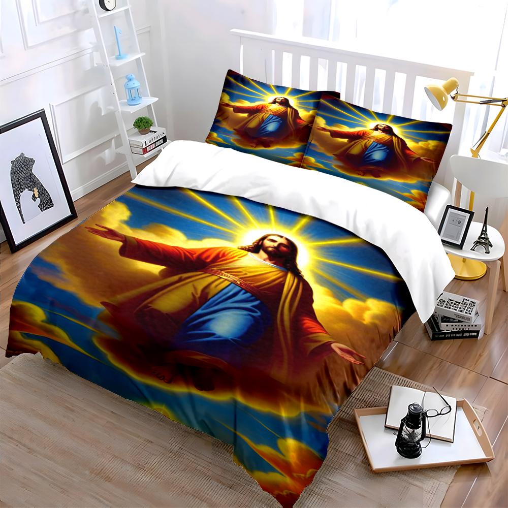 Religious Bedding Set with Jesus Design Bedding Set (1 Duvet Cover, 2 Pillowcases, Duvet Not Included)