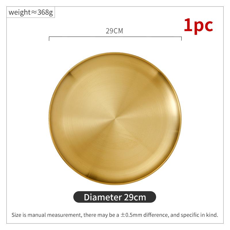 Gold Stainless Steel Thickened Dinner Plates Round Coffee Tray Dessert Cake Snack Fruit Steak Dishes Korean Cutlery Metal Plate