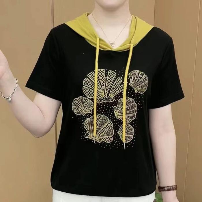 Casual Tops Versatile Hooded Sweatshirt In Summer Thin Style To Make You Look Slim and Cover Your Belly Short-sleeved T-shirt for Women