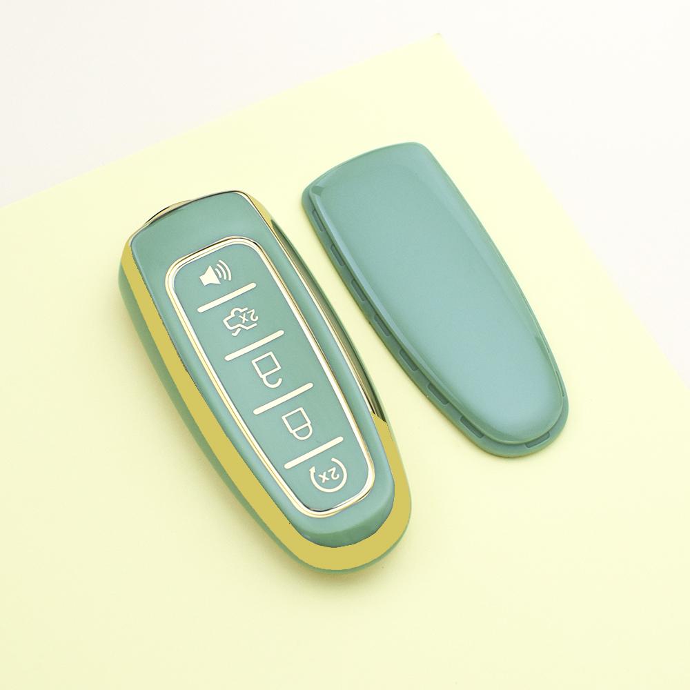 5 Buttons Fashion Gold Edge TPU Remote Key Cover For Ford Edge Escape Expedition Explorer Focus Taurus Flex C-MAX Fob Case Shell Protector