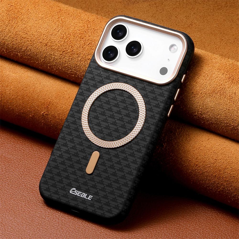Luxury Leather For Magsafe Carbon Fiber Texture Phone Case For iPhone 17 16 15 14 13 Pro Max Magnetic Wireless Charging Shockproof Cover