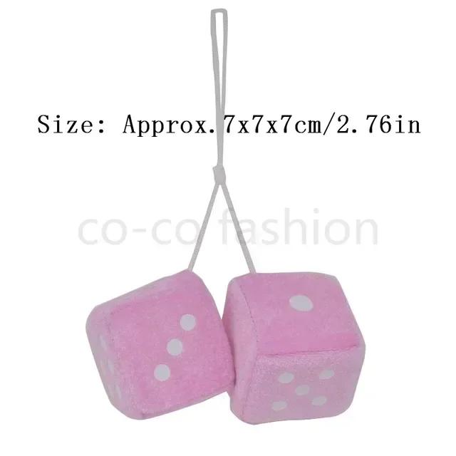 Car Fuzzy Plush Dice with Dots Retro Square Plush Hanging Mirror Fuzzy Dices for Pink Car Interior Ornament Decoration Amagi