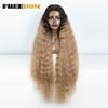 FREEDOM Synthetic Lace Frontal Wig For Women 42 Inch Long Curly Lace Wigs Ombre Brown Highlight Ginger White Pink Cosplay Wig