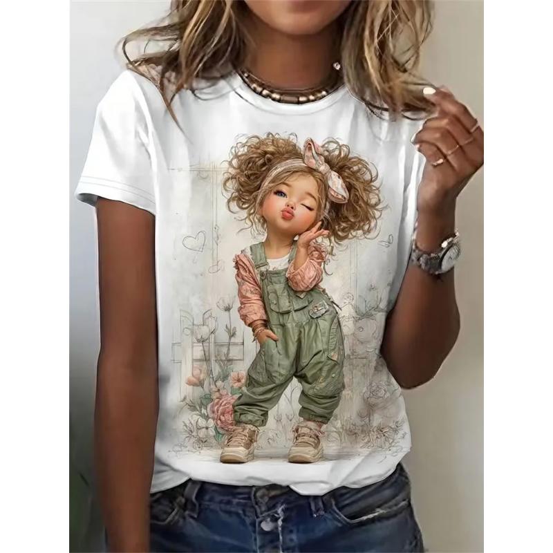 Fashion Women's Crew Neck Short Sleeve 3D Casual Color Printing Casual Short Sleeve Crew Neck T-Shirt