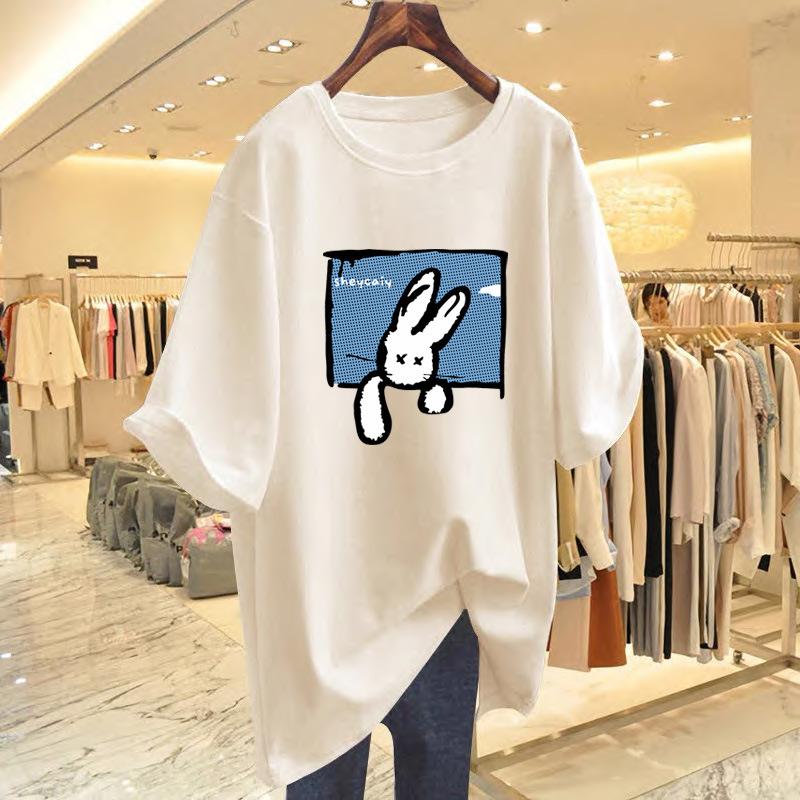 Heavy 100% cotton ns salt new short-sleeved T-shirt women's printing loose design cartoon rabbit top